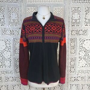 Obermeyer Full Zip Cardigan Womens Medium Fair Isle Nordic Wool Blend Icelandic